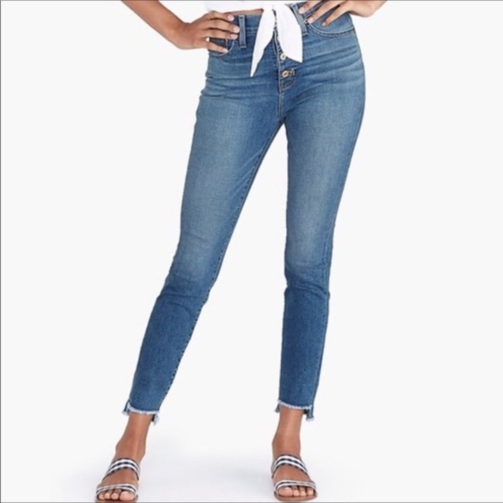 J. CREW MERCANTILE Button Fly Skinny Jeans High Waist Raw Step Hem Sz 27 Stretch